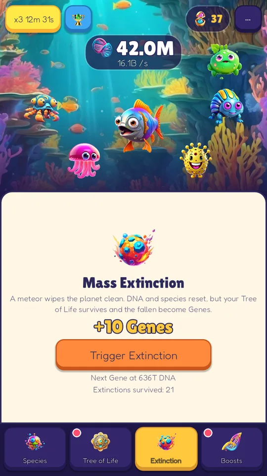 The Mass Extinction screen