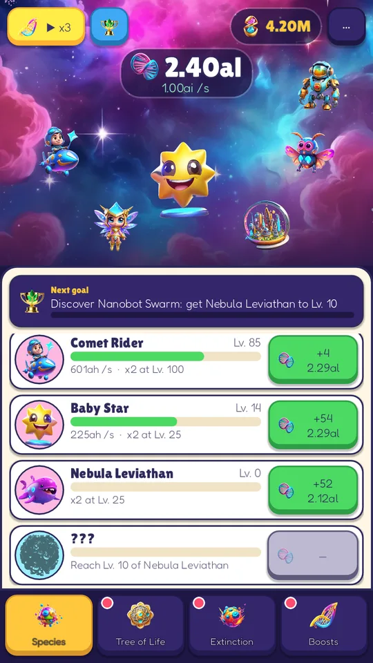 Primordial gameplay: the ecosystem and species list
